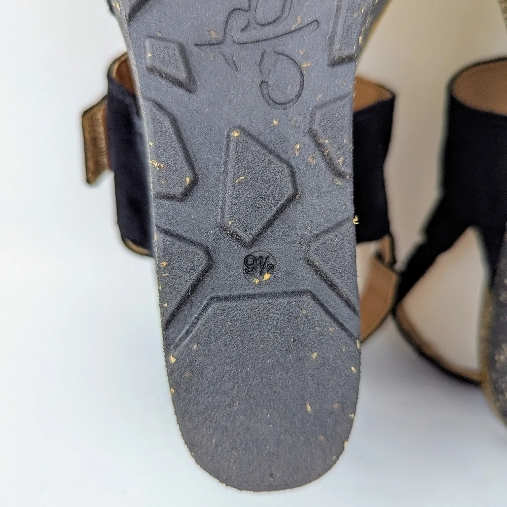 OTBT Peasant Wedge Platform Slingback Sandal Suede Leather Black 9.5M NIB